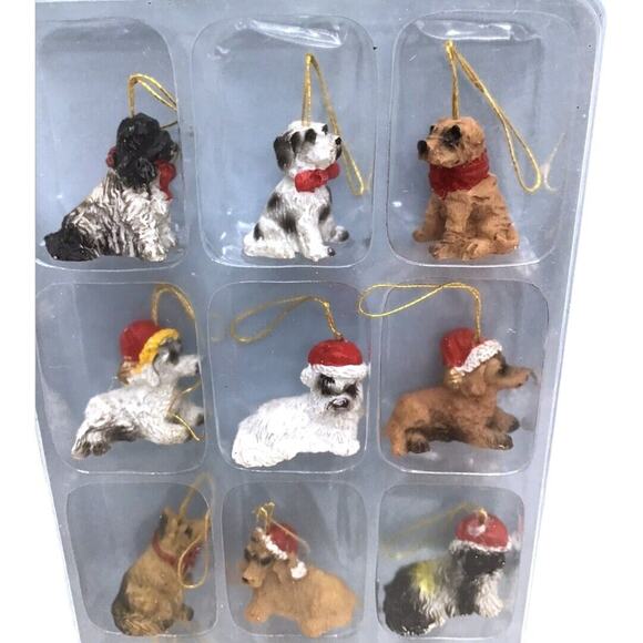 Mini 1" Dog 12 Christmas Ornaments Santa Hats Bichon Collie Yorkie King Charles - Picture 1 of 4